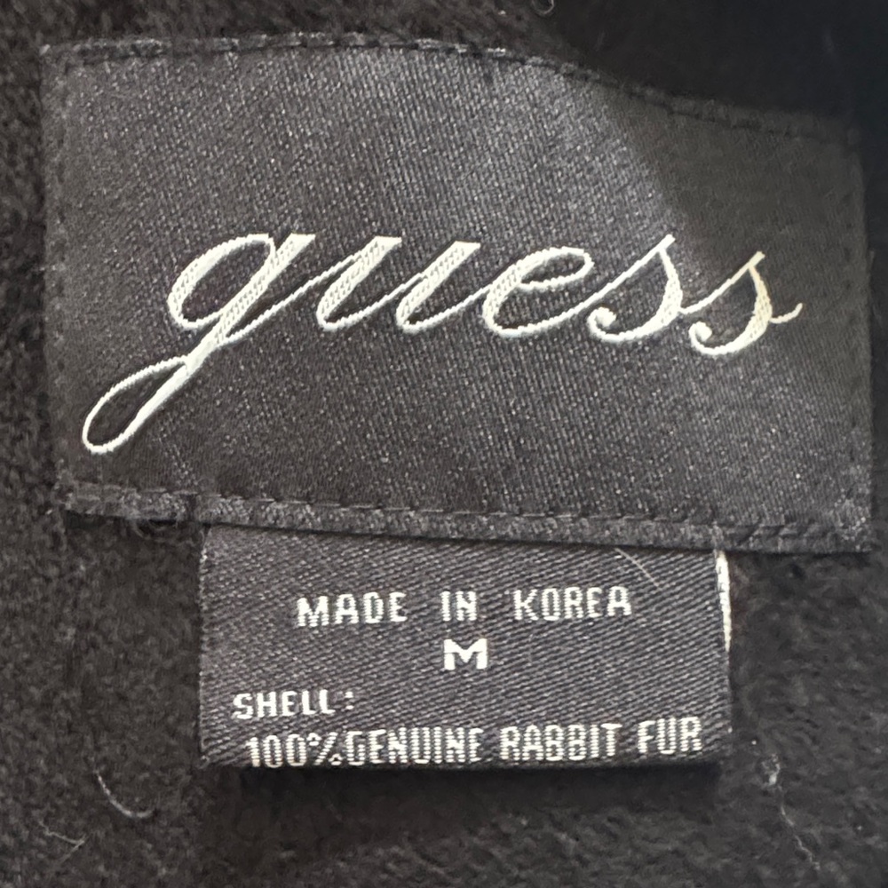 Guess Black Leather Jacket with Rabbit Fur Lining — Size M - Picture 9 of 11